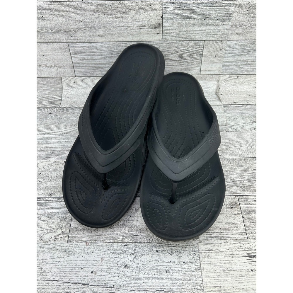 Crocs Athens Flip Flops Mens 6 Womens 8 Black Thong Sandals 10001 Comfort Flat‎
